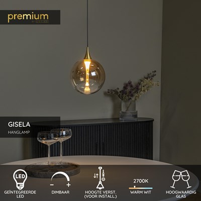 Lucide GISELA - Hanglamp - Ø 16 cm - LED Dimb. - 1x5W 2700K - Amber | Premium
